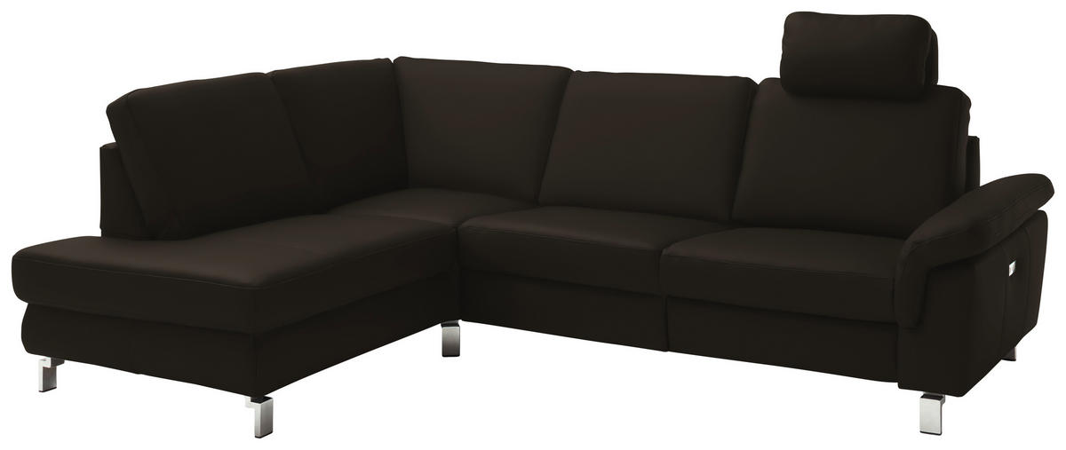 ECKSOFA in Echtleder Schwarz  - Chromfarben/Schwarz, Design, Leder/Metall (200/271cm) - Pure Home Lifestyle
