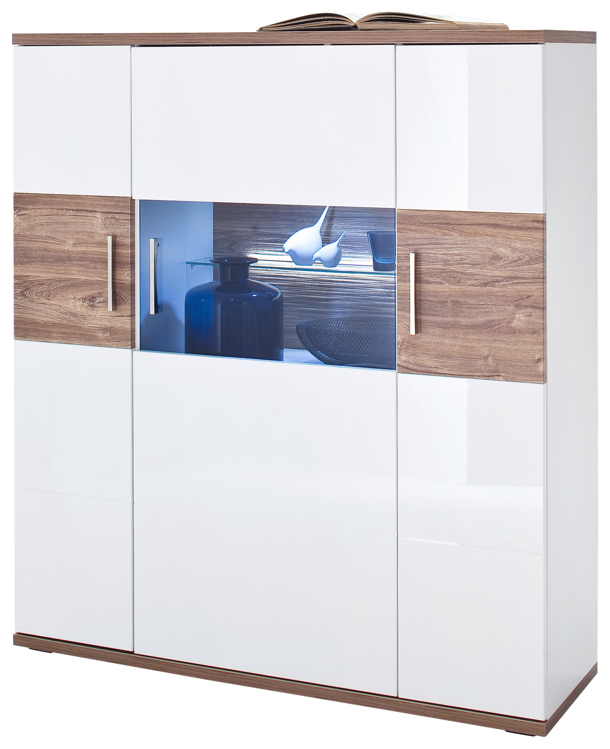 HIGHBOARD Colombo  in 120/135/37 cm  - Eichefarben/Weiß, Design, Glas/Holzwerkstoff (120/135/37cm) - Livetastic