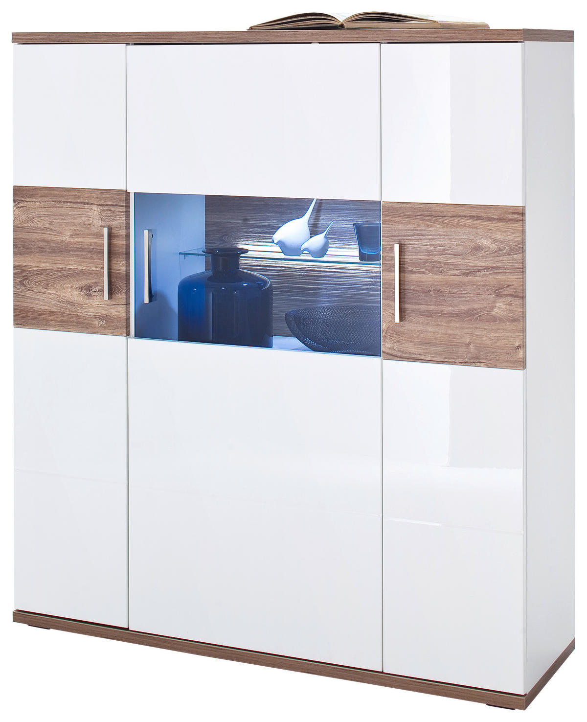 HIGHBOARD Colombo  in 120/135/37 cm  - Eichefarben/Weiß, Design, Glas/Holzwerkstoff (120/135/37cm) - Livetastic