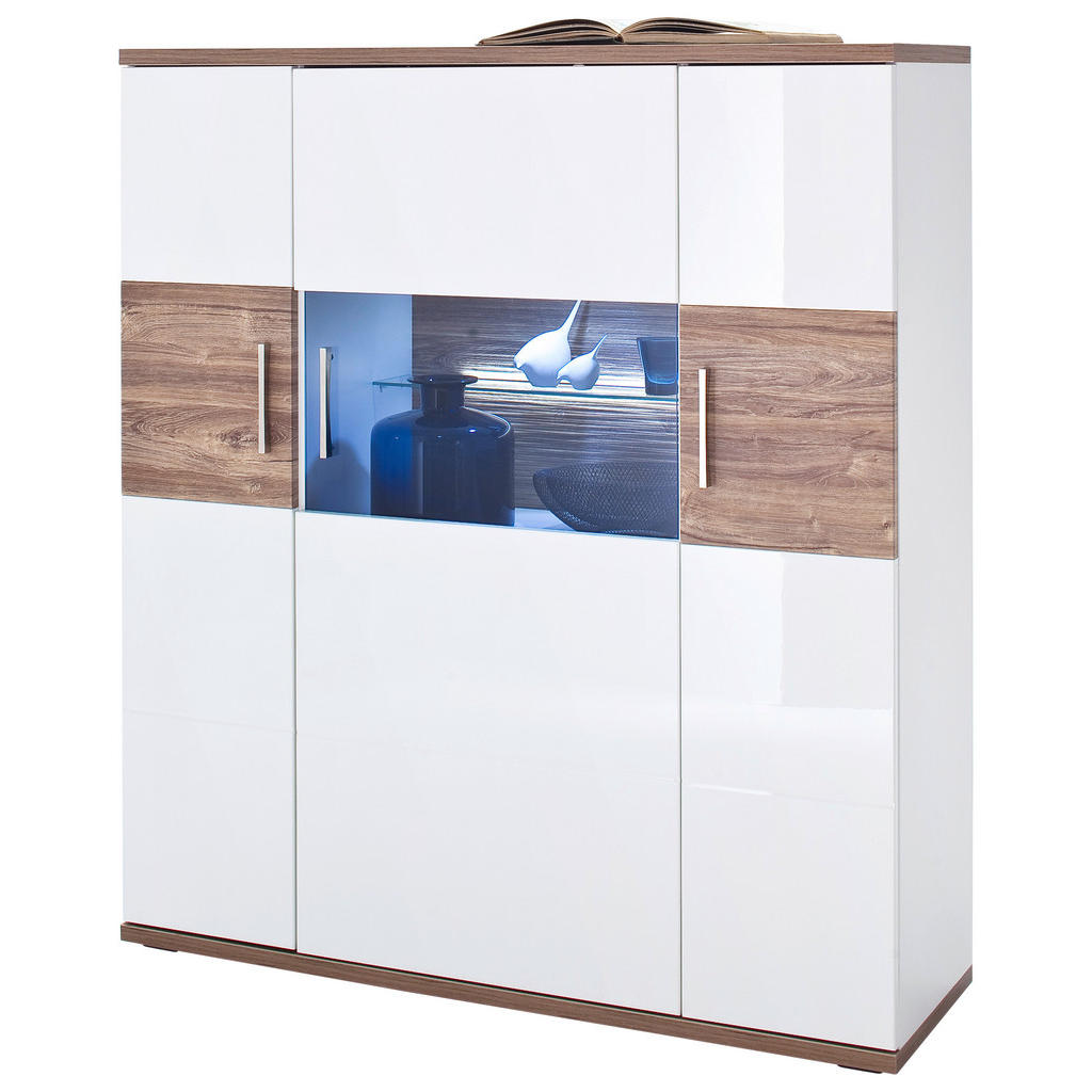 Highboard B: 120 cm Luzern Weiß/Eichefarben