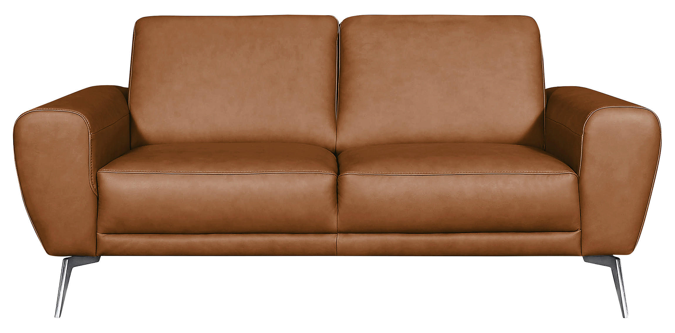 2-SITZER-SOFA in Echtleder Cognac - Chromfarben/Cognac, Design, Leder/Metall (177/85/92cm) - Livetastic