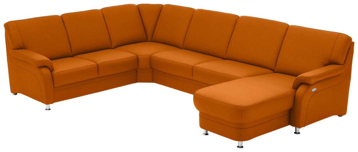 WOHNLANDSCHAFT Echtleder Orange  - Alufarben/Orange, Konventionell, Leder/Metall (239/329/165cm) - Beldomo Premium