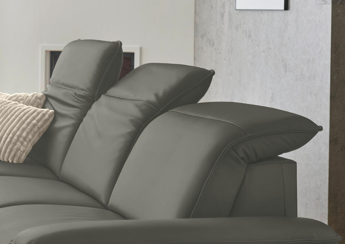 ECKSOFA  Echtleder Grau  - Schwarz/Grau, Design, Leder/Metall (169/307cm) - Beldomo Premium