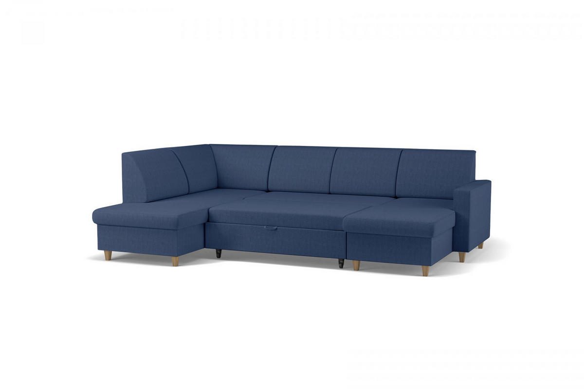 WOHNLANDSCHAFT NIKAS Blau Bouclé  - Blau/Buchefarben, Design, Holz/Textil (310/198/145cm) - MID.YOU