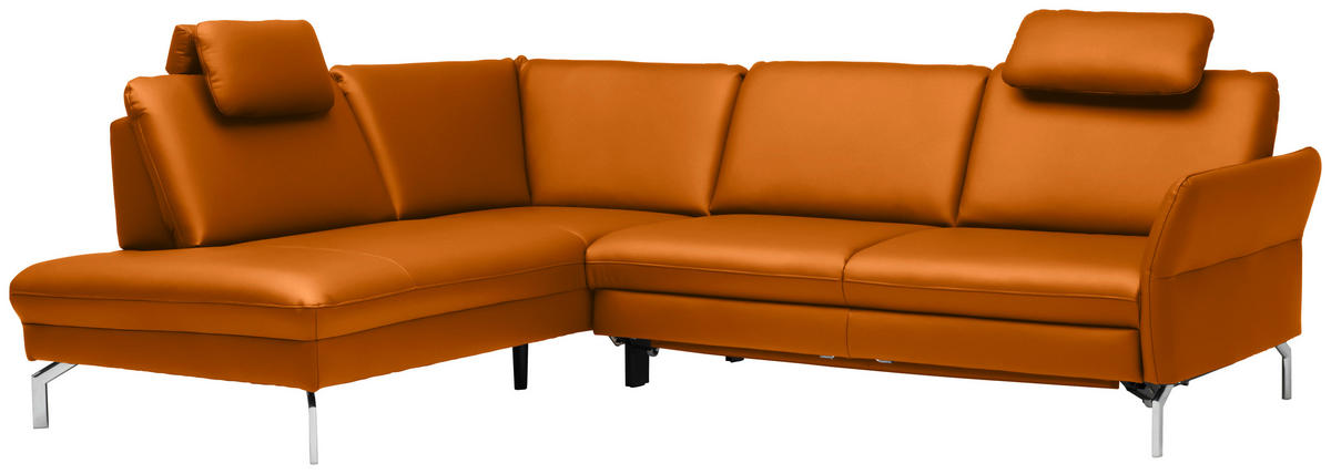 ECKSOFA in Echtleder Orange  220/284 cm  - Alufarben/Orange, KONVENTIONELL, Leder/Metall (220/284cm) - Beldomo Premium