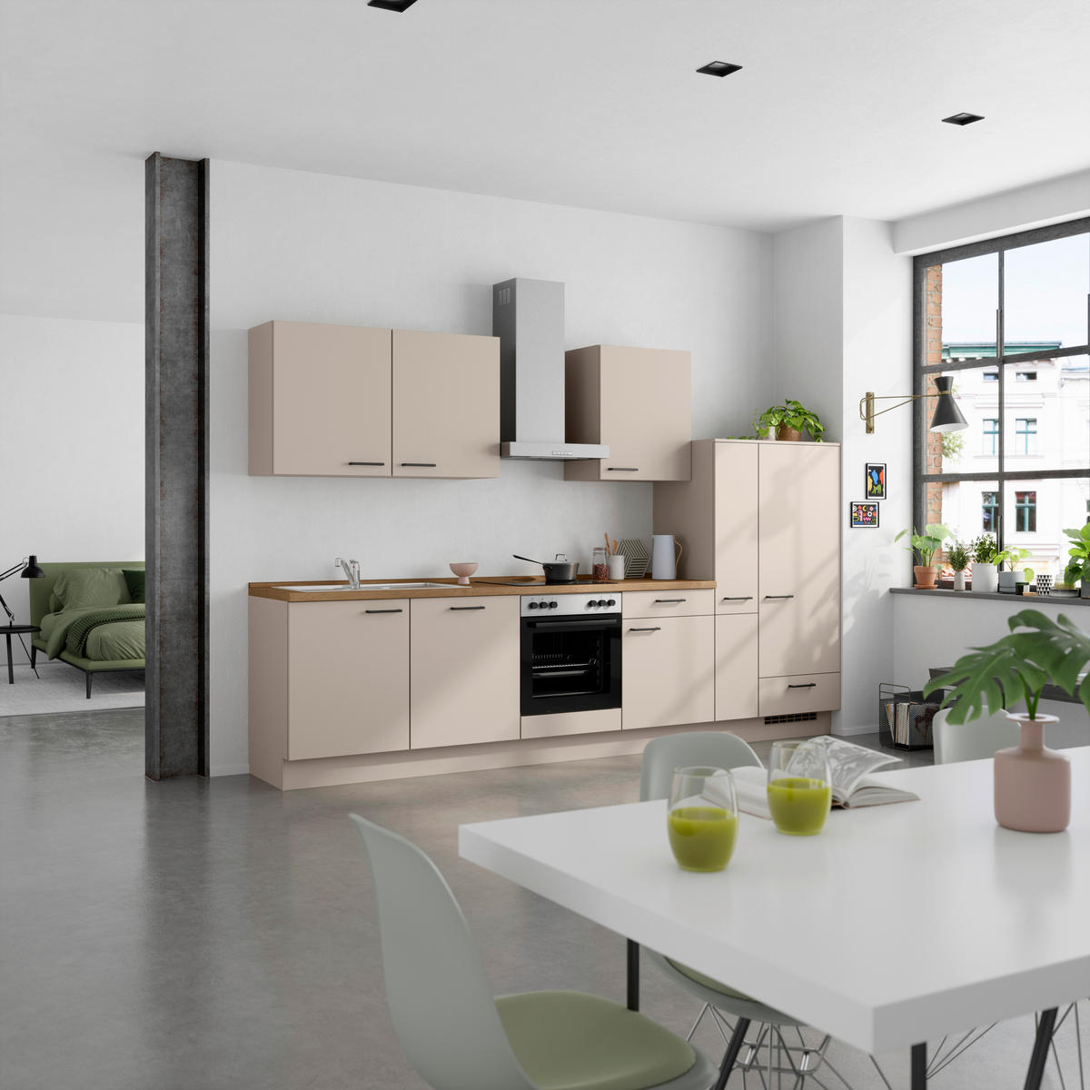 KÜCHENBLOCK Easytouch 330 cm  in Eichefarben, Sandfarben  - Sandfarben/Eichefarben, MODERN, Holzwerkstoff/Metall (330cm) - Nobilia