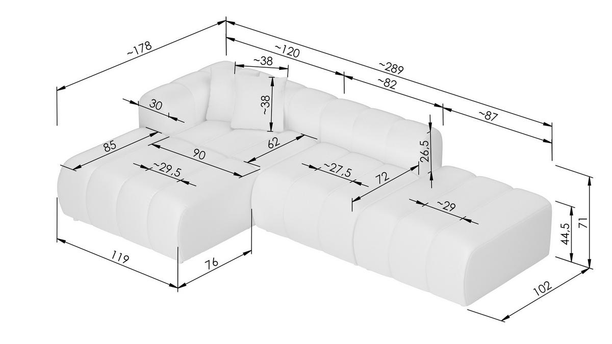 ECKSOFA Creme Webstoff Zierkissen  - Creme/Schwarz, LIFESTYLE, Kunststoff/Textil (178/289cm) - Milino