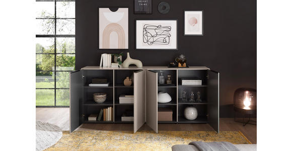 SIDEBOARD  200/87/38 cm  - Kaschmir/Schwarz, Design, Holzwerkstoff/Kunststoff (200/87/38cm) - Voleo