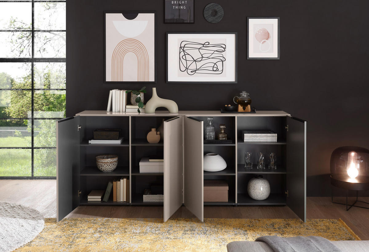 SIDEBOARD  200/87/38 cm  - Kaschmir/Schwarz, Design, Holzwerkstoff/Kunststoff (200/87/38cm) - Voleo