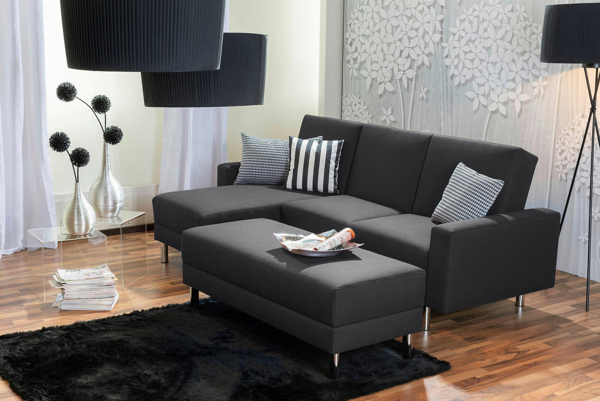 ECKSCHLAFSOFA inkl. Hocker in Graphitfarben Textil   - Chromfarben/Graphitfarben, Konventionell, Textil/Metall (152/230cm) - Max Winzer