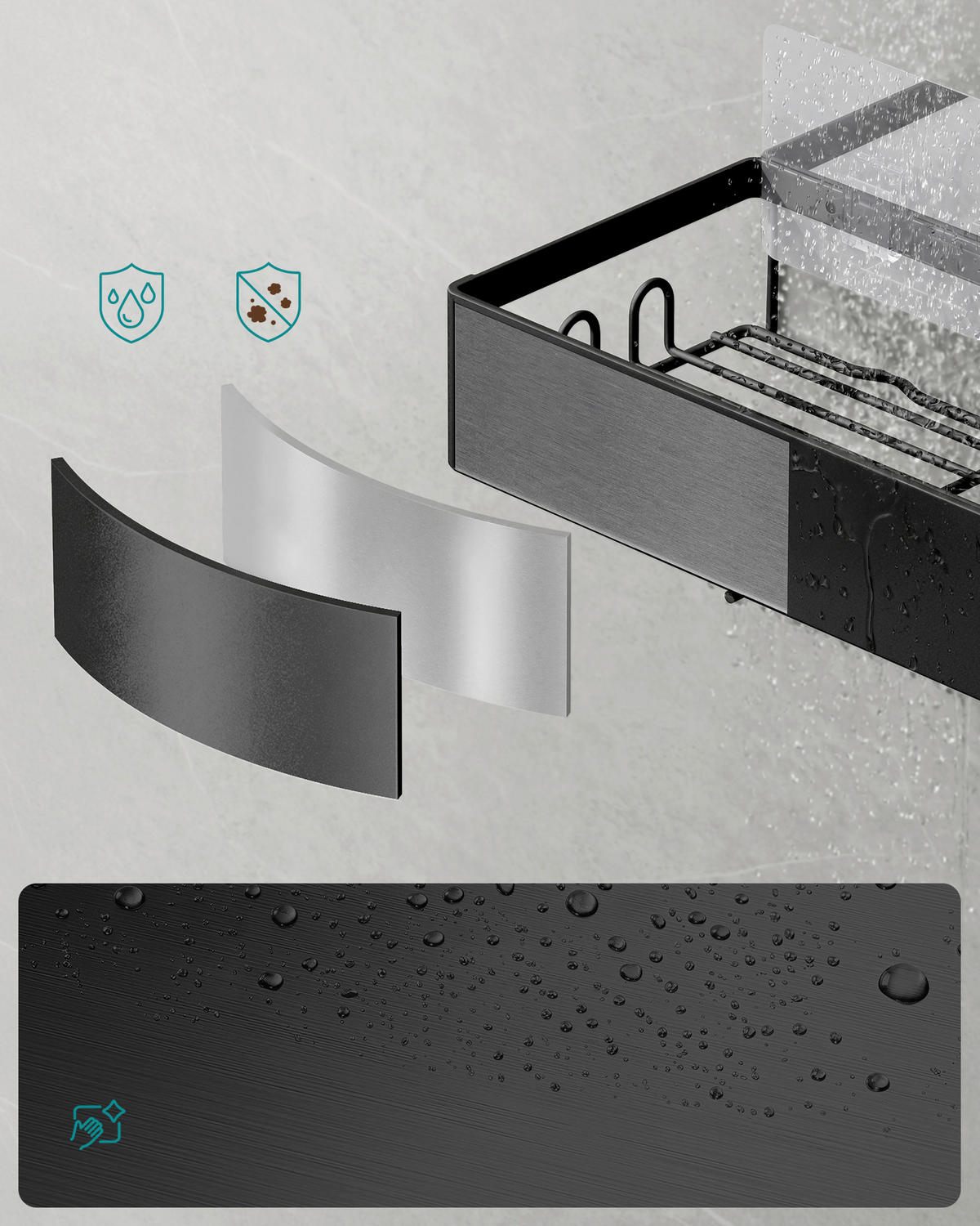 DUSCHABLAGE - Schwarz, Trend, Metall (31,5/5/12cm) - Boxxx