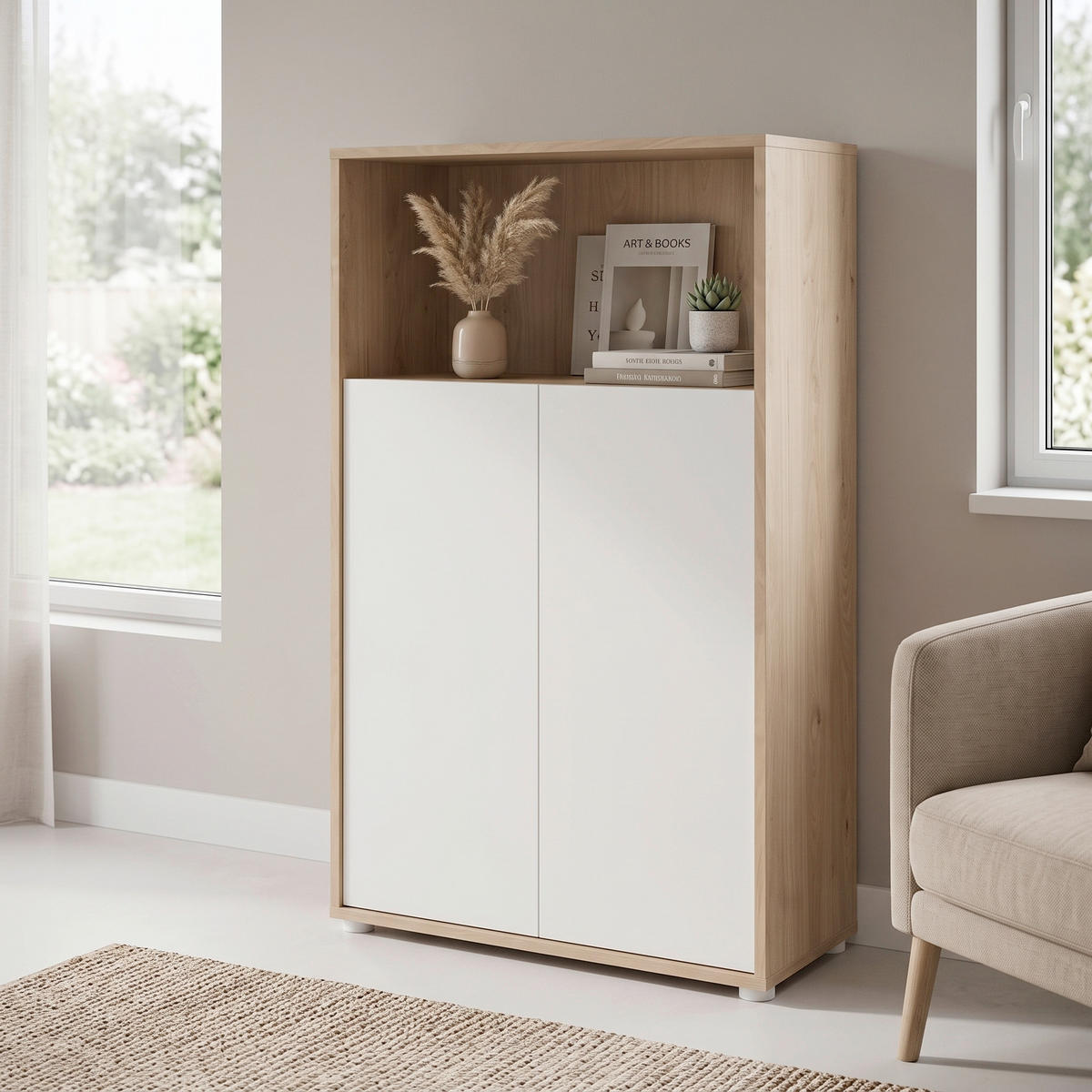 VYSOKÁ KOMODA, biela, farba duba, 79,6/34,3/123,6 cm - biela/farba duba, Modern, kompozitné drevo/plast (79,6/34,3/123,6cm) - P & B