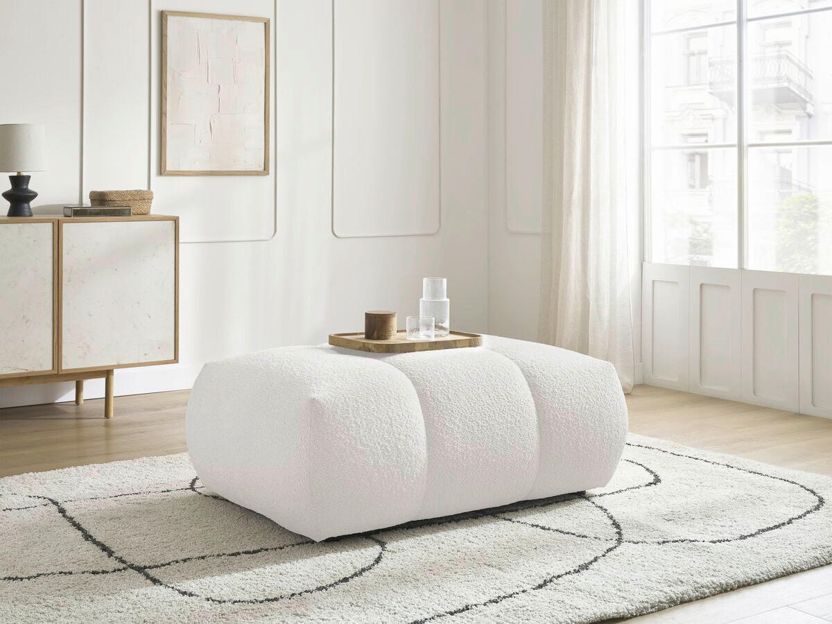 HOCKER FUJI  Bouclé Weiß  - Schwarz/Weiß, MODERN, Kunststoff/Textil (112/44/80cm)