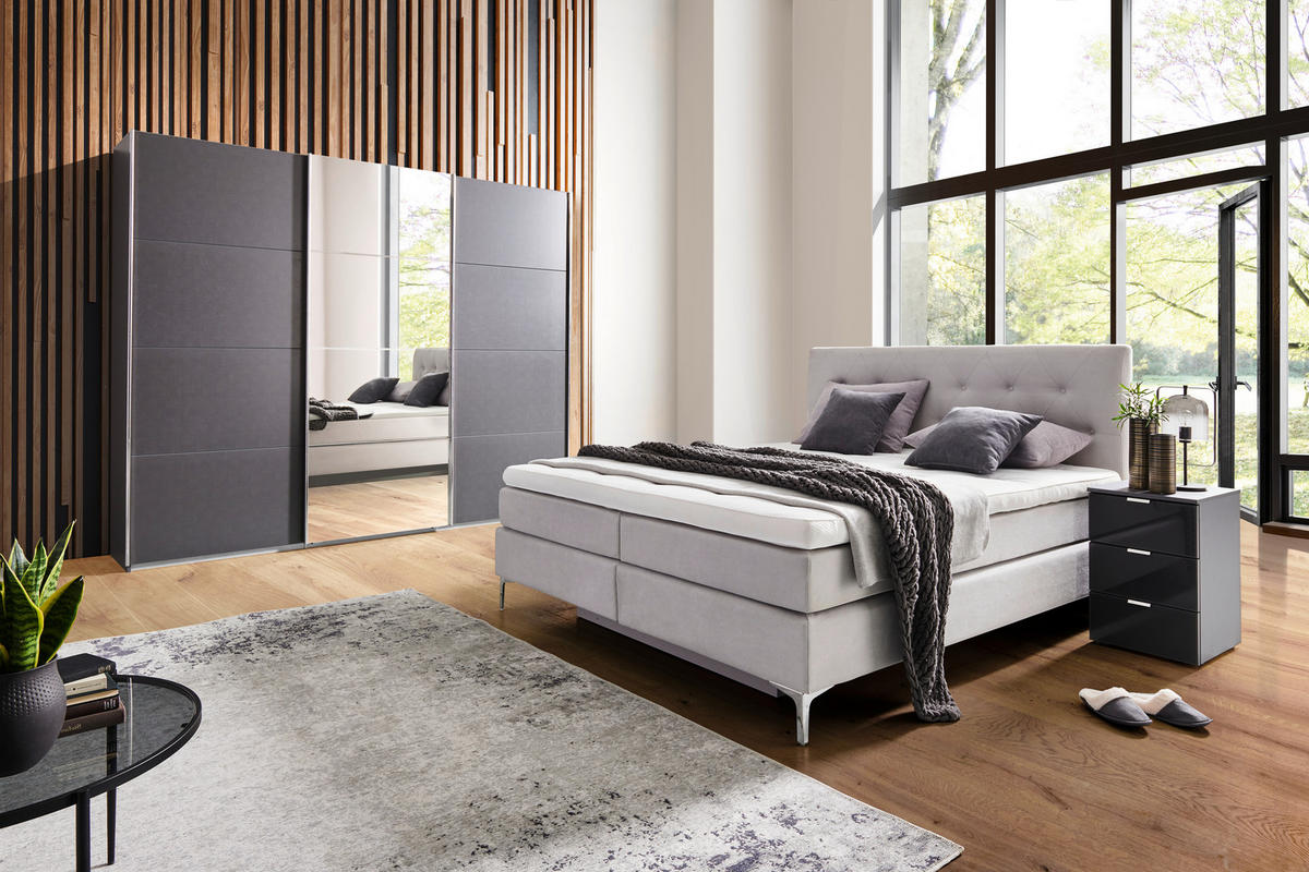 SCHWEBETÜRENSCHRANK  in Dunkelgrau  - Chromfarben/Dunkelgrau, Design, Glas/Holzwerkstoff (270/230/62cm) - Xora