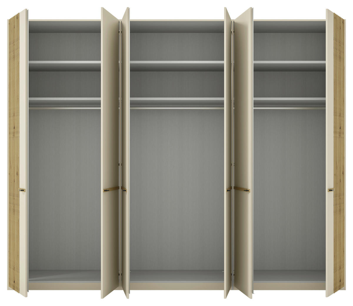 DREHTÜRENSCHRANK 300/236/58 cm 6-türig Champagner, Eiche Bianco  - Eiche Bianco/Champagner, Design, Holzwerkstoff/Metall (300/236/58cm) - Musterring