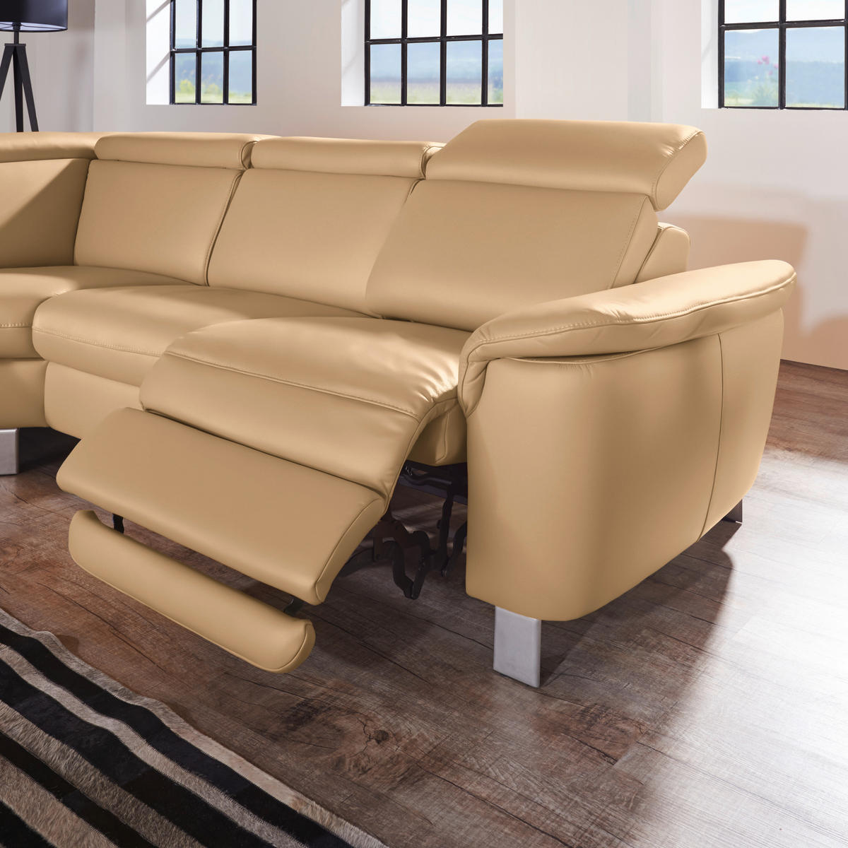 ECKSOFA in Echtleder Honig  - Alufarben/Honig, Design, Leder/Metall (239/271cm) - Cantus