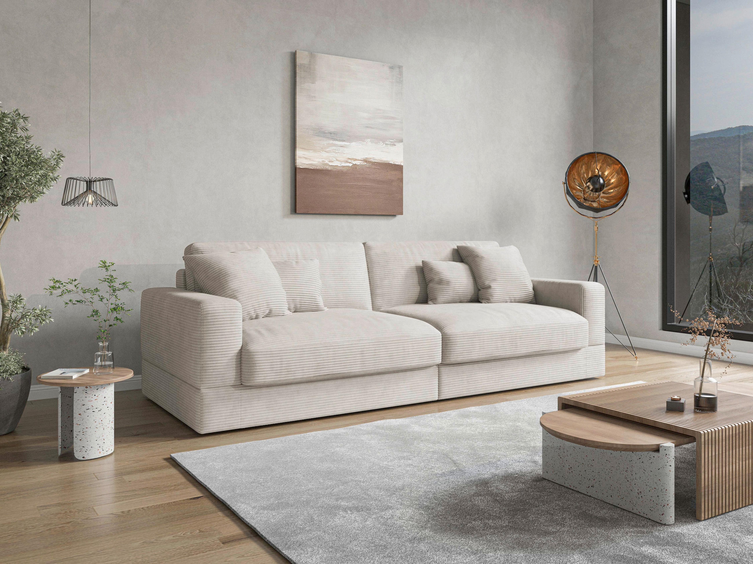 BIGSOFA FABIO E Cord Creme  - Creme/Schwarz, MODERN, Kunststoff/Textil (264/87/108cm) - Sit & More