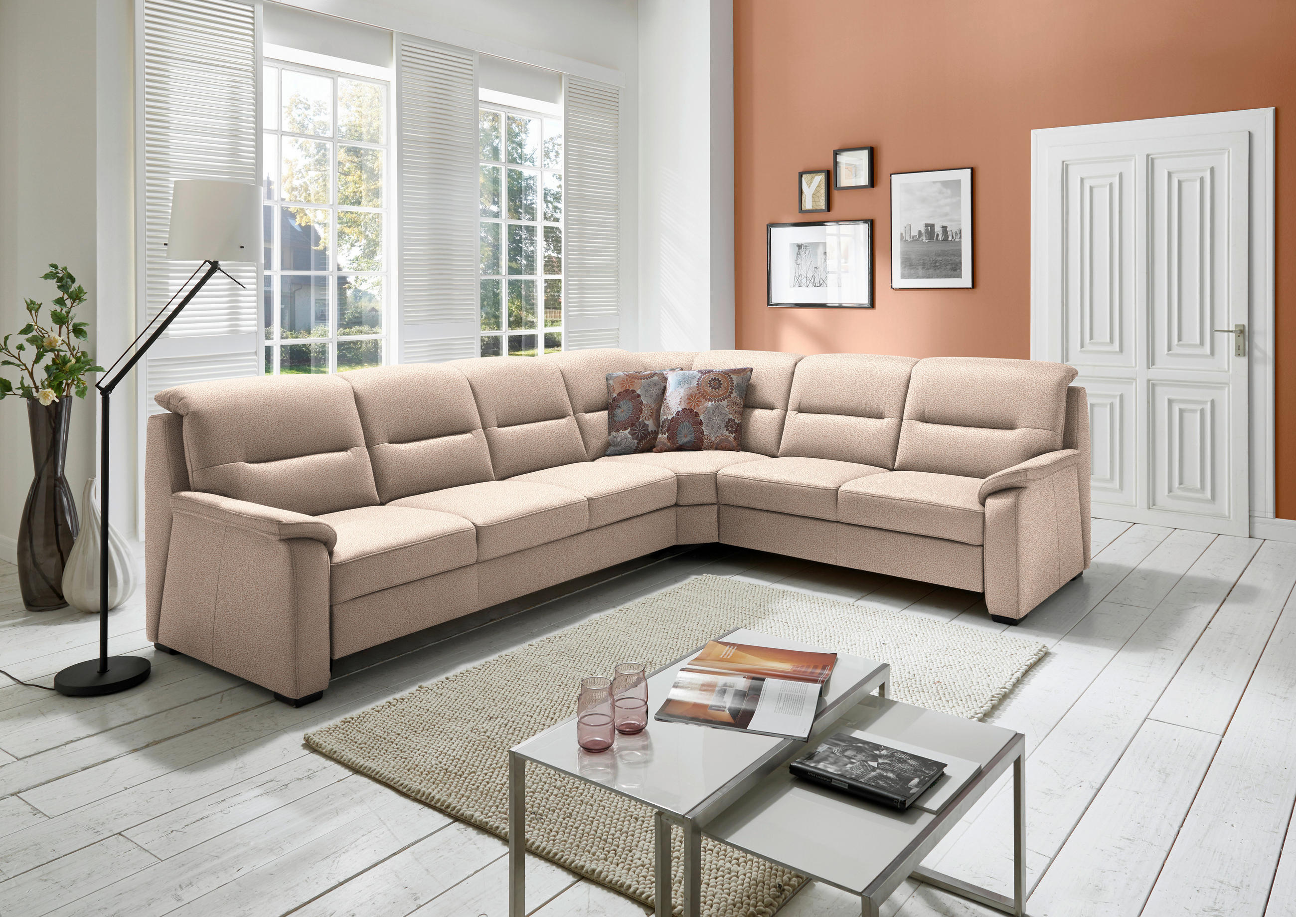 ECKSOFA in Mikrofaser Beige  - Beige/Schwarz, Konventionell, Holz/Textil (303/245cm) - Beldomo Comfort
