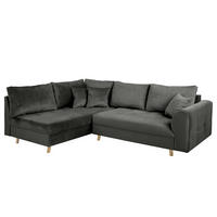 ECKSOFA Ariella in Samt Anthrazit Rückenkissen  161/231 cm  - Anthrazit/Naturfarben, Design, Holz/Textil (161/231cm) - P & B
