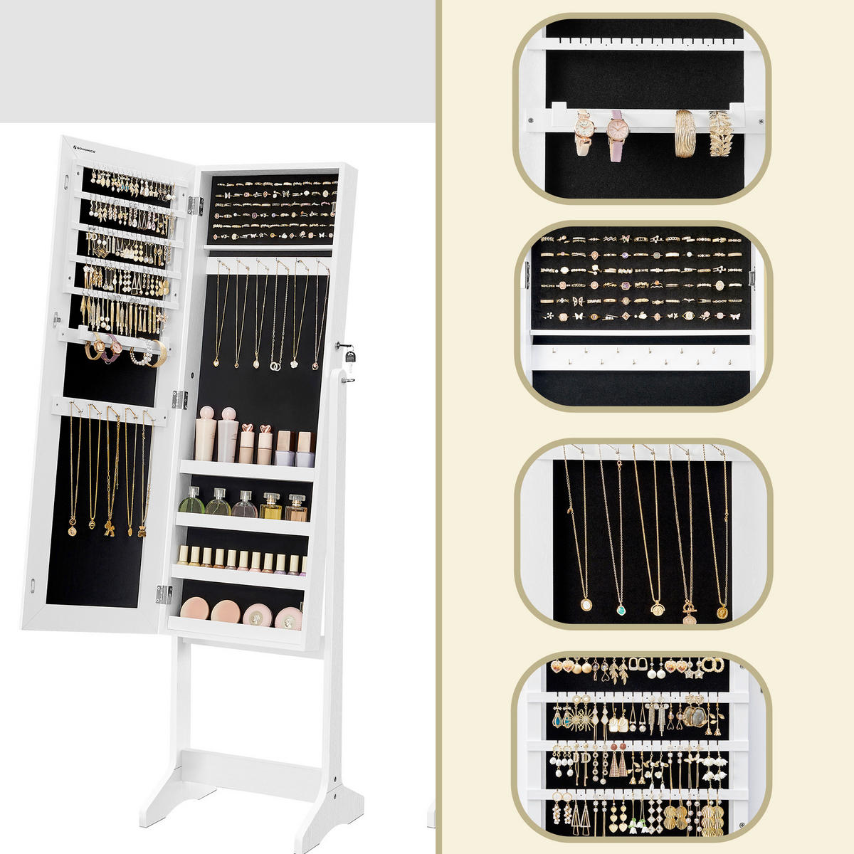 SCHMUCKSCHRANK - Weiß, Trend, Glas/Holz (41.1/151.5/36.5cm) - Boxxx
