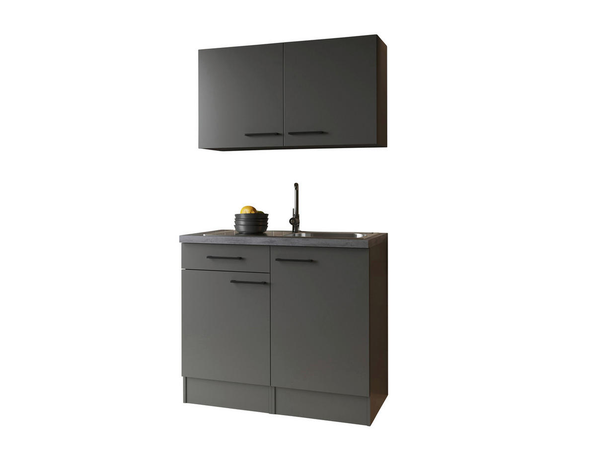 MINIKÜCHE 100 cm   in Grau  - Schwarz/Grau, Trend, Holzwerkstoff/Metall (100cm) - Respekta