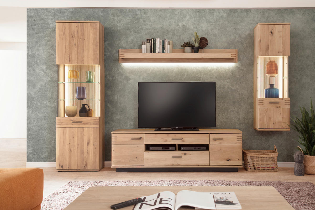 HÄNGEVITRINE  in furniert, massiv Balkeneiche Eichefarben  - Eichefarben/Anthrazit, Design, Glas/Holz (45/149/37cm) - Livetastic