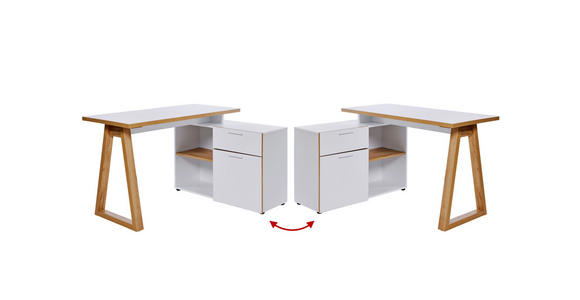 ECKSCHREIBTISCH 120-130/55-95/76,2 cm in Weiß, Eichefarben - Eichefarben/Weiß, MODERN, Holzwerkstoff/Metall (120-130/55-95/76,2cm) - Novel