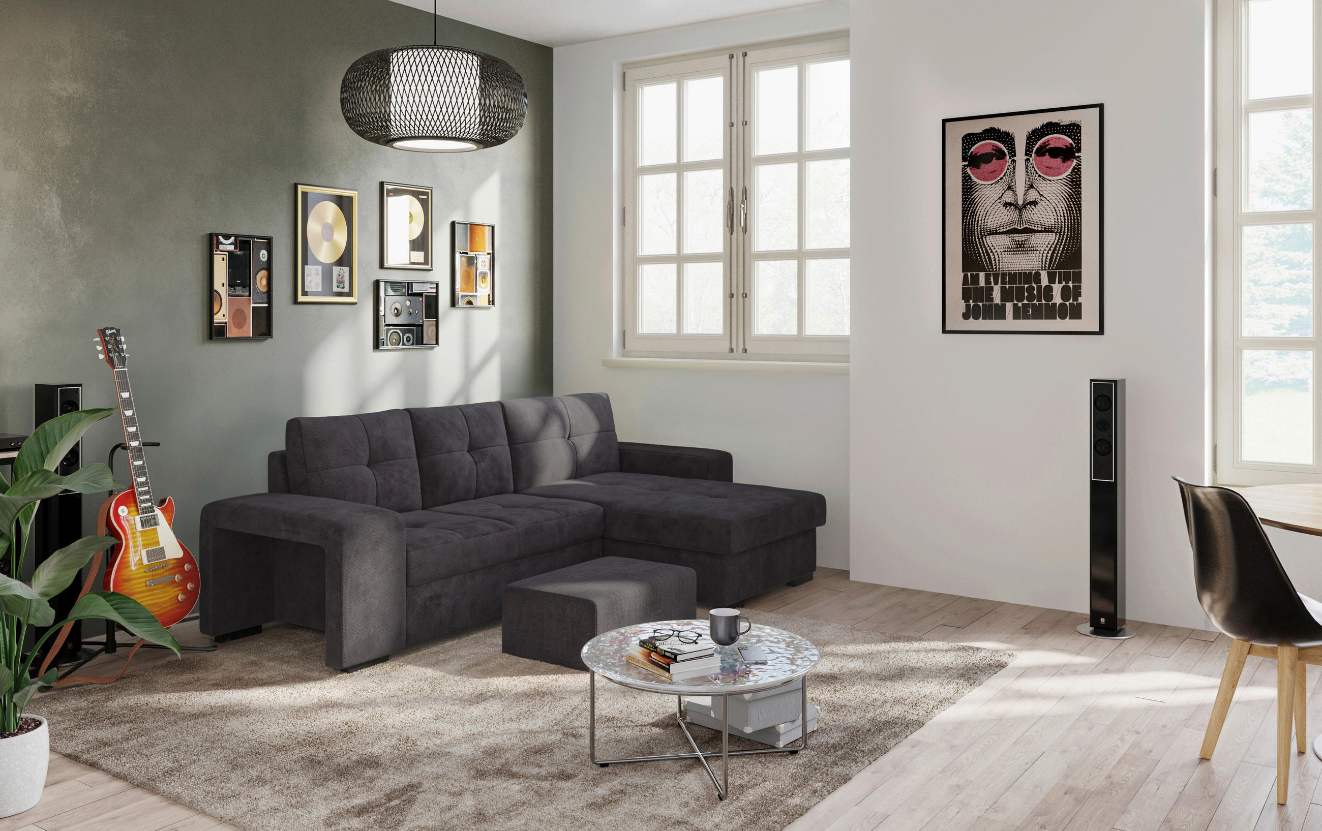 ECKSCHLAFSOFA Schwarz Mikrofaser  - Schwarz, MODERN, Kunststoff/Textil (268/156cm) - MID.YOU