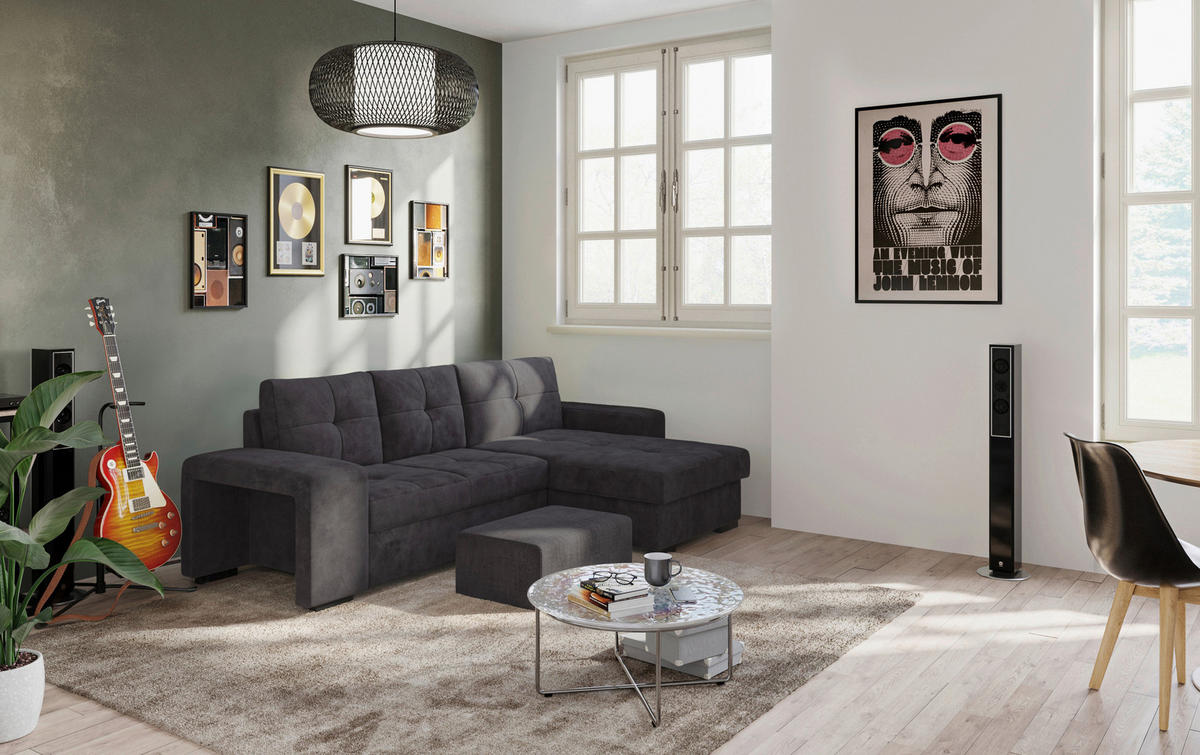 ECKSCHLAFSOFA in Mikrofaser Schwarz  - Schwarz, MODERN, Kunststoff/Textil (268/156cm) - MID.YOU