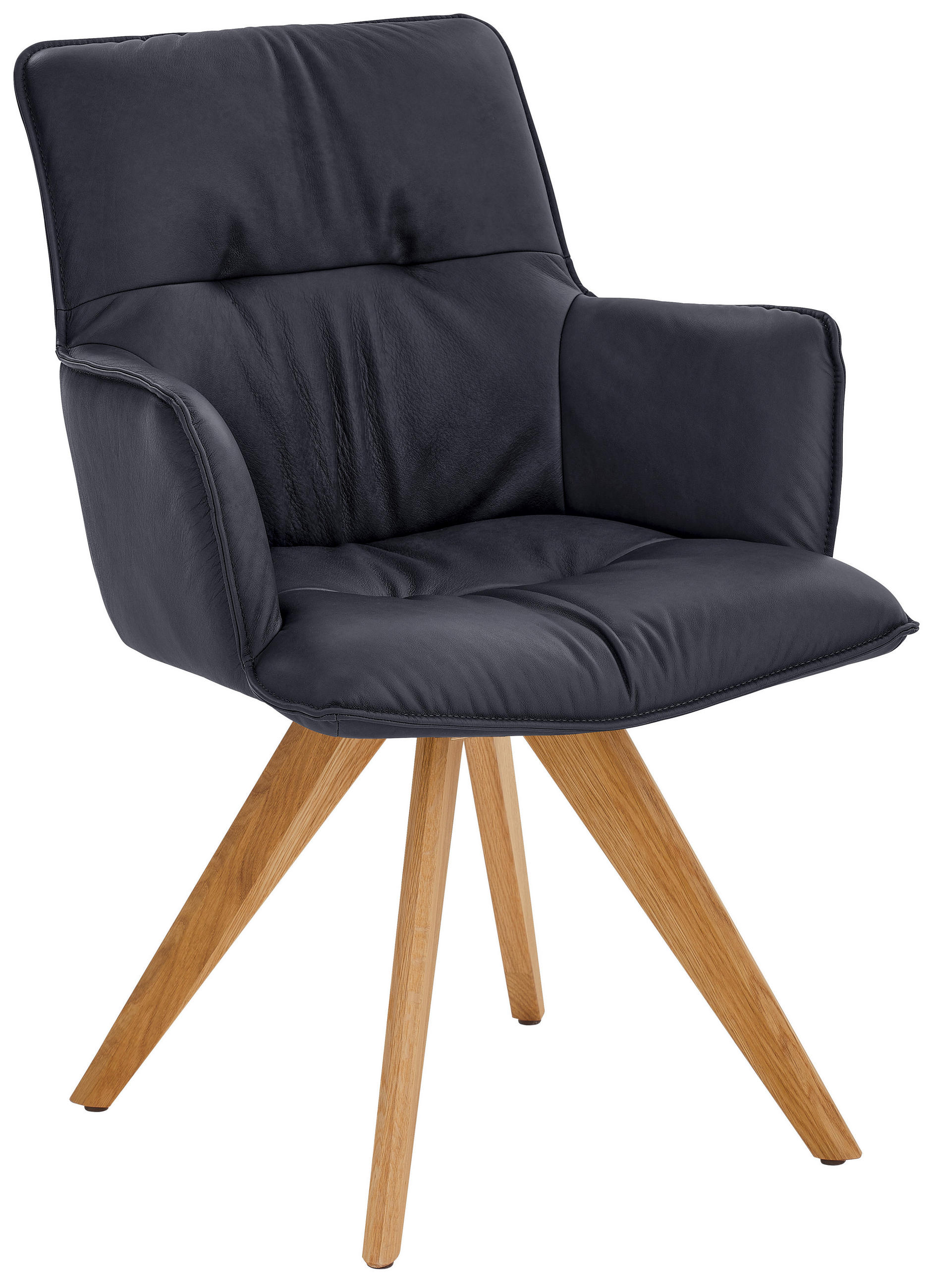 ARMLEHNSTUHL drehbar  in Echtleder pigmentiert  - Eichefarben/Dunkelblau, Design, Leder/Holz (59/89/63cm) - Dieter Knoll
