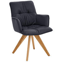 ARMLEHNSTUHL drehbar  in Echtleder pigmentiert  - Eichefarben/Dunkelblau, Design, Leder/Holz (59/89/63cm) - Dieter Knoll
