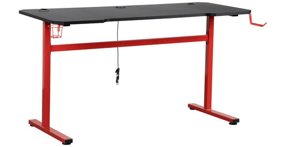 GAMINGTISCH 140/60/75 cm Rot, Schwarz Kabeldurchlass, Getränkehalter, USB-Anschlüsse  - Rot/Schwarz, Design, Holzwerkstoff/Metall (140/60/75cm) - Carryhome