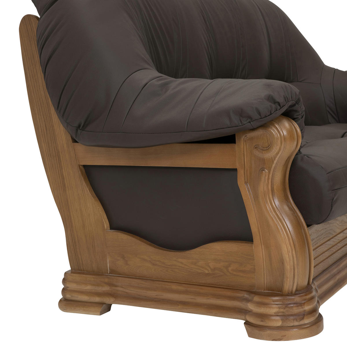 3-SITZER-SOFA in Echtleder Braun  - Eichefarben/Braun, Konventionell, Leder/Holz (195/95/94cm) - Max Winzer