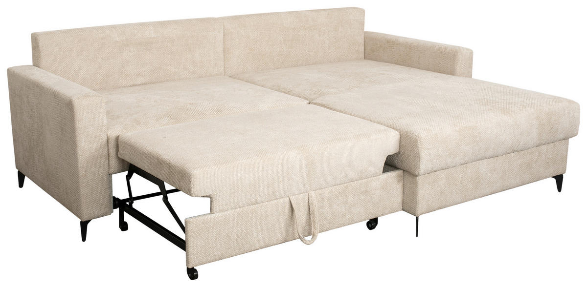 ECKSOFA Creme Struktur  - Creme/Schwarz, KONVENTIONELL, Textil/Metall (230/164cm) - Carryhome