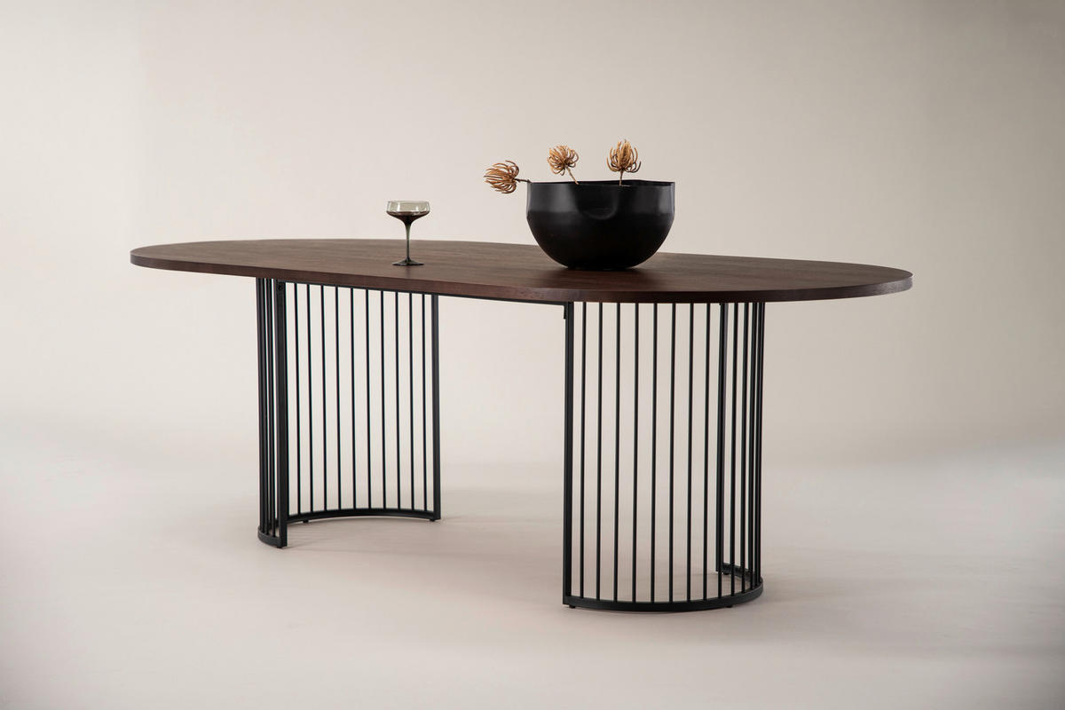 ESSTISCH in Metall, Holzwerkstoff 220/110/75 cm  - Dunkelbraun/Schwarz, Design, Holzwerkstoff/Metall (220/110/75cm) - Livetastic