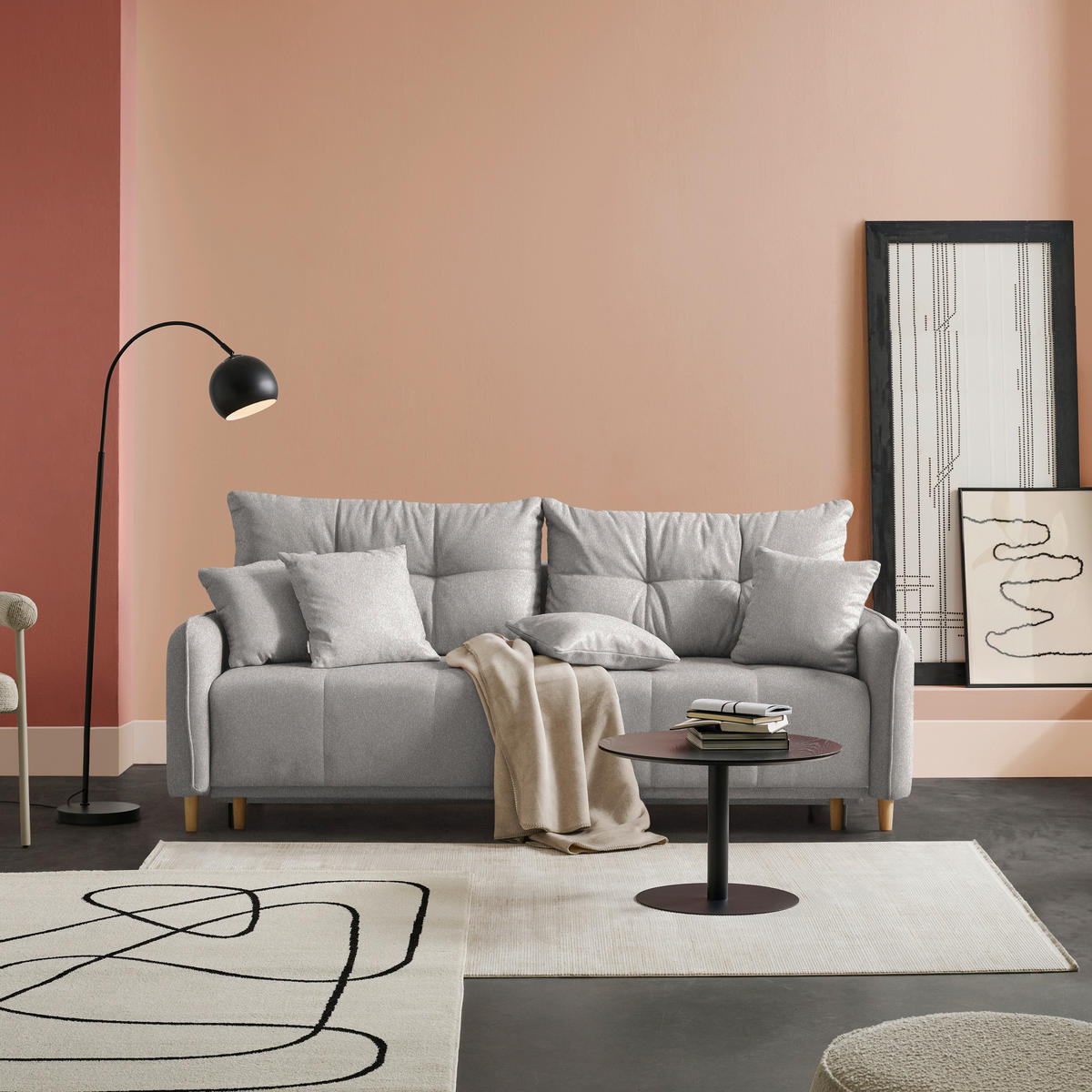 SCHLAFSOFA Chenille Hellgrau  - Buchefarben/Hellgrau, Design, Holz/Textil (217/97/101cm) - Carryhome