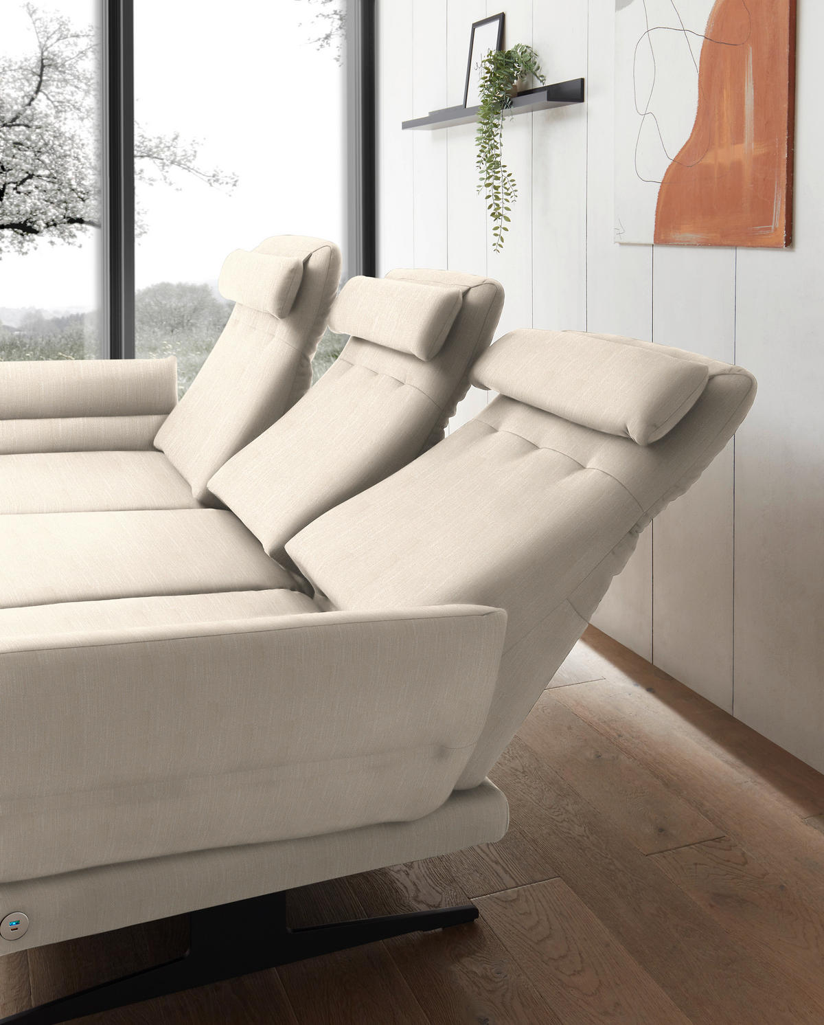ECKSOFA in Flachgewebe Magnolie  - Magnolie/Schwarz, Design, Textil/Metall (176-217/279-327cm) - Dieter Knoll