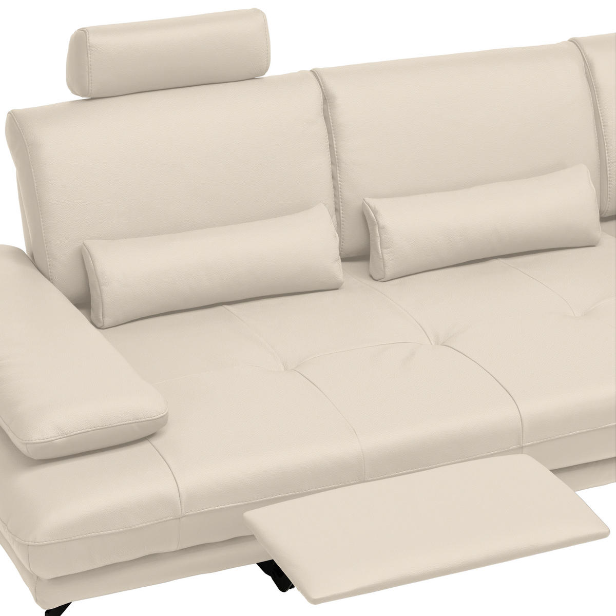 ECKSOFA in Echtleder Beige  - Beige/Schwarz, Design, Leder/Metall (273/187cm) - Celina Home