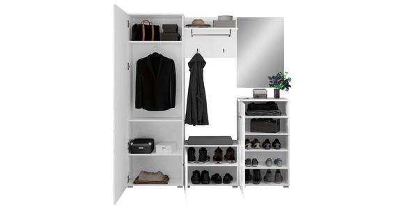 GARDEROBE 5-teilig in 170/190/37 cm - Weiß Hochglanz/Weiß, Design, Holzwerkstoff/Textil (170/190/37cm) - Carryhome