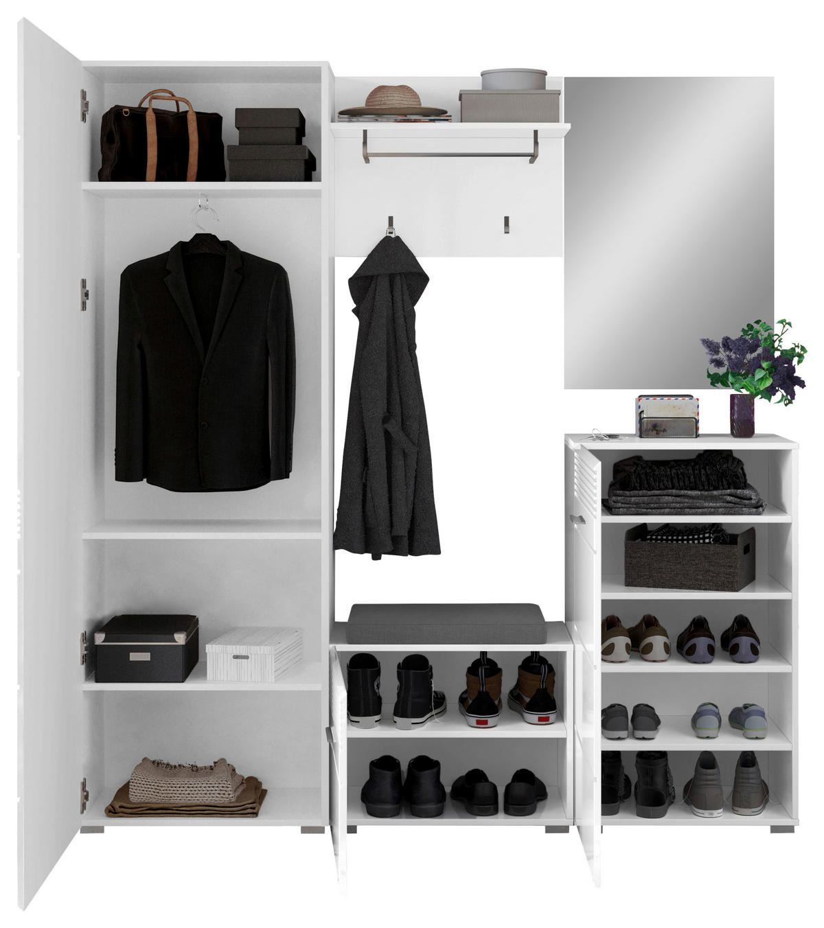 PREDSOBA bela, bela, visoki sijaj - bela/visoki sijaj, Design, tekstil/leseni material (170/190/37cm) - Carryhome