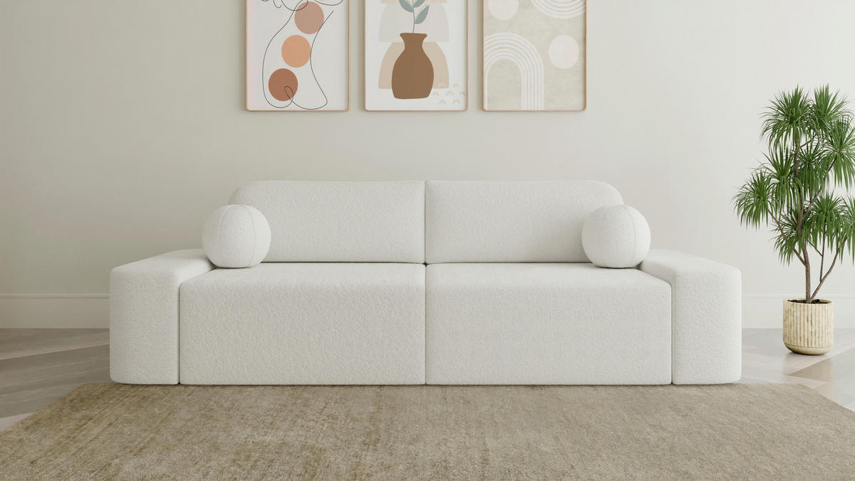 SCHLAFSOFA OVAL in Bouclé Elfenbein  - Elfenbein/Schwarz, Design, Kunststoff/Textil (268/85/110cm) - MID.YOU