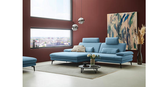 ECKSOFA  in Chenille, Flachgewebe Blau  180/284 cm  - Blau/Schwarz, Design, Textil/Metall (180/284cm) - Dieter Knoll