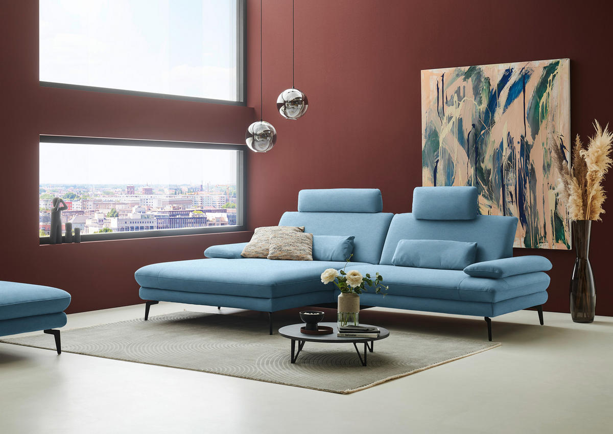 ECKSOFA Chenille, Flachgewebe Blau  - Blau/Schwarz, Design, Textil/Metall (180/284cm) - Dieter Knoll