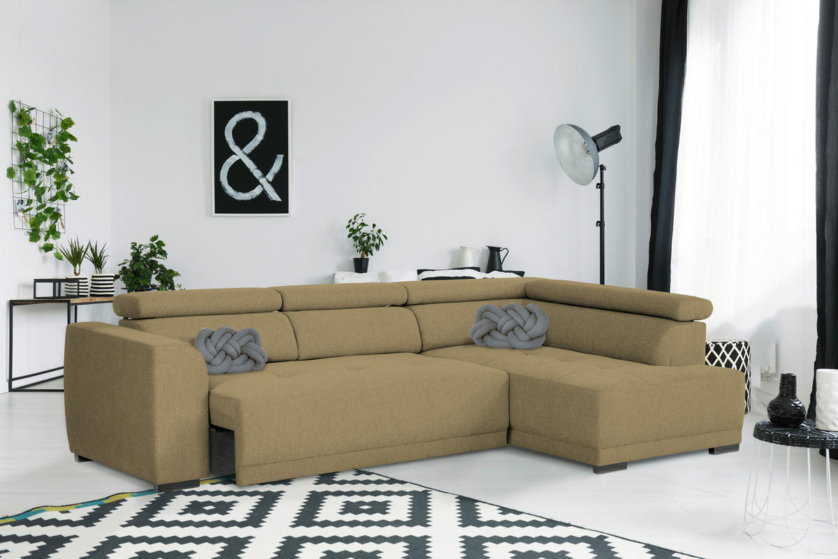 ECKSOFA in Struktur Olivgrün  - Schwarz/Olivgrün, Design, Kunststoff/Textil (284/205cm) - MID.YOU