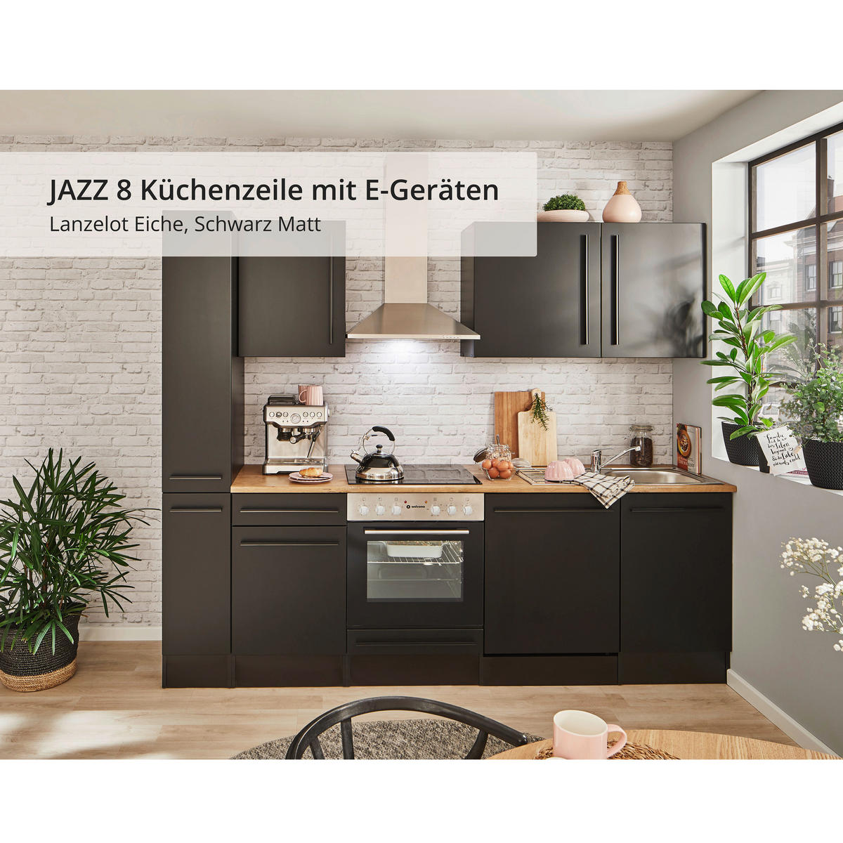 KÜCHENBLOCK 250 cm   in Schwarz  - Eichefarben/Schwarz, LIFESTYLE, Holzwerkstoff/Kunststoff (250cm) - MID.YOU