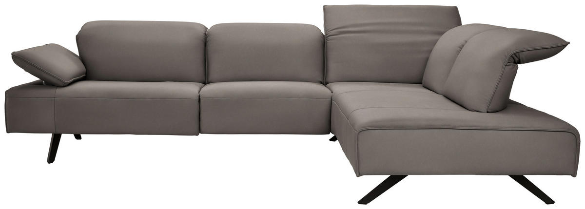 ECKSOFA Echtleder Graubraun  - Anthrazit/Graubraun, Design, Leder/Metall (290/230cm) - Johann Jakob