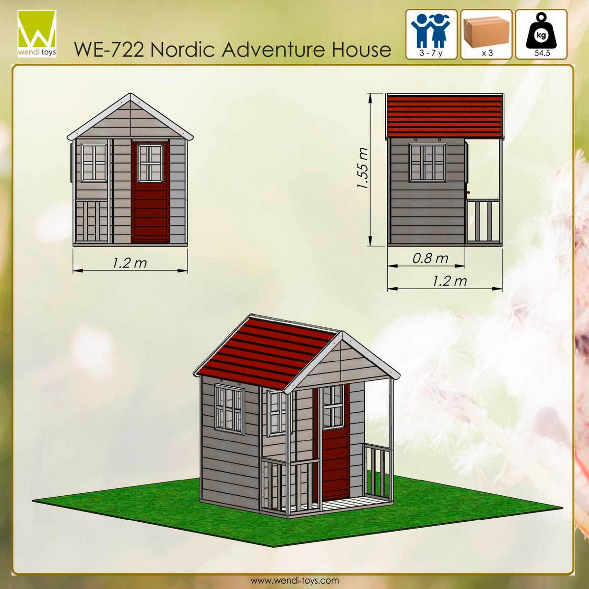 SPIELHAUS 120/155/120 cm  - Rot/Naturfarben, KONVENTIONELL, Holz (120/155/120cm)