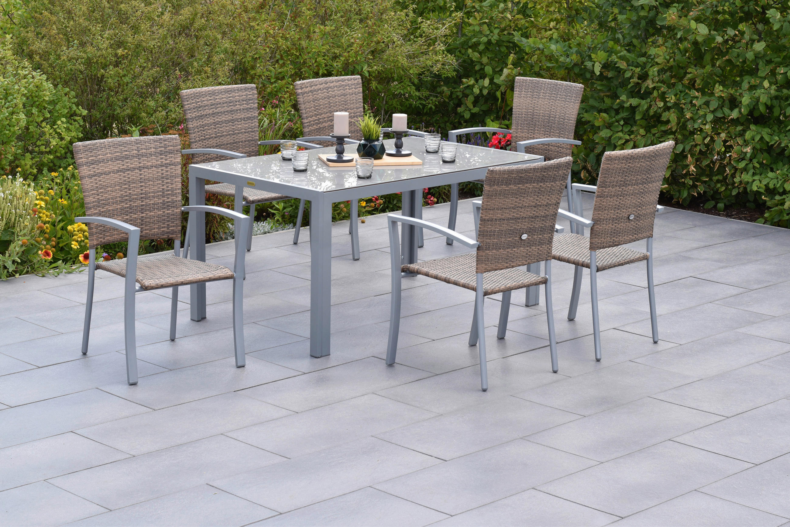 GARTENSET Aluminium  - Silberfarben/Naturfarben, MODERN, Kunststoff/Metall - Gardenson