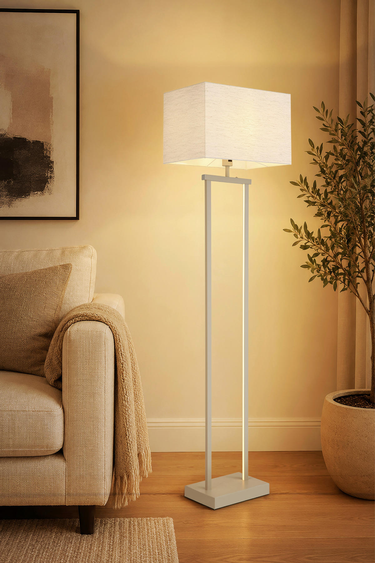 STOJEČA LED-SVETILKA  Sydney   3000 K   - naravne barve/peščene barve, Design, kovina/tekstil (40/27/153cm) - Globo