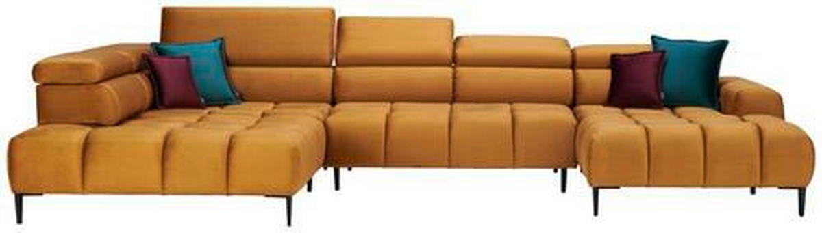 ECKSOFA Currygelb Webstoff  - Currygelb/Schwarz, Design, Textil/Metall (216/385/177cm) - Welnova